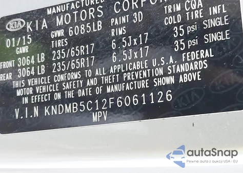 2015 Kia Sedona Lx из США, поврежденный, VIN KNDMB5C12F6061126